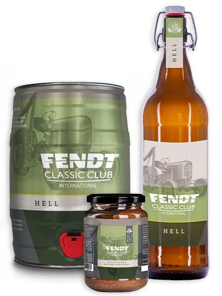 5l Fass, 1l Flasche und Senf des Fendt Classic Club International der Aktienbrauerei Kaufbeuren